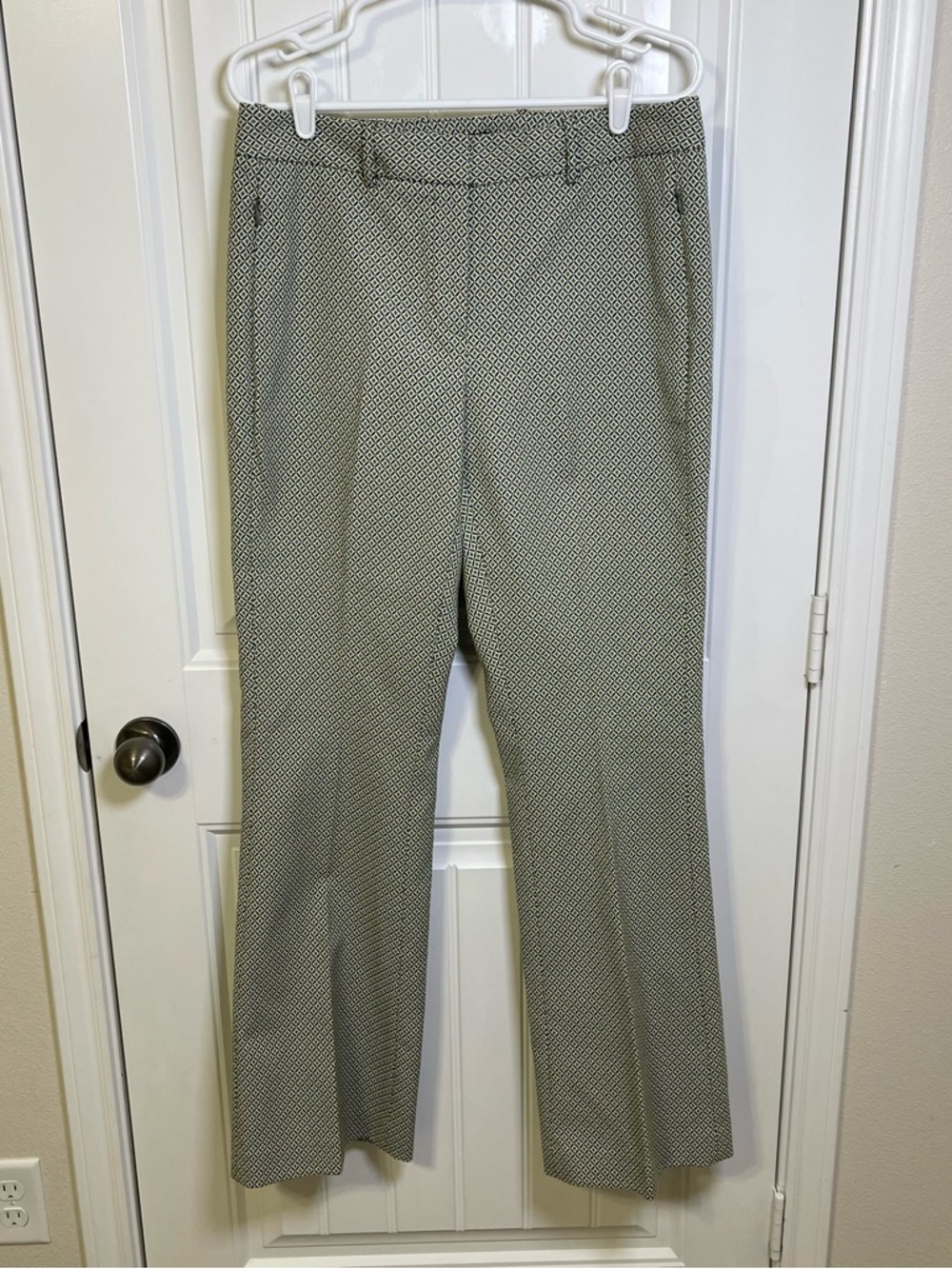 Elie Tahari Ella Fit & Flare Pant Olive Green & White Micro-Pattern Tall Luxury